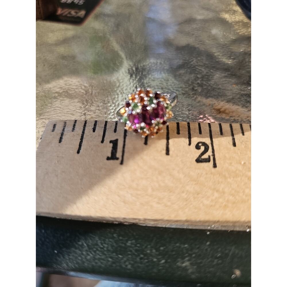 Vintage 925 Sterling Silver Ring Size 6 Floral Burst Multi Gemstone Cluster - Picture 10 of 12